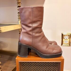 Vintage Y2K Kaya Chocolate Brown Leather chunky Ankle Boots